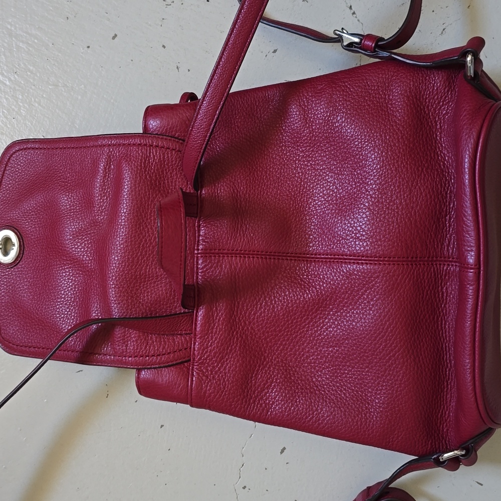 Coach Red Pebbled Leather Silver Turnlock Drawstring Backpack - Picture 6 of 15